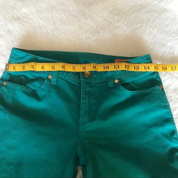 Tory Burch Women’s Cropped Slim Boot Green Denim Jeans/Pants size 26 - Picture 7 of 13
